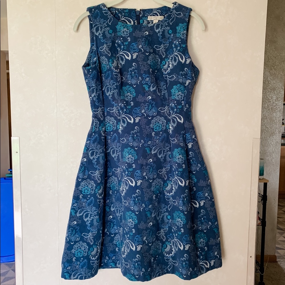 Blue Embroidered Flower Dress